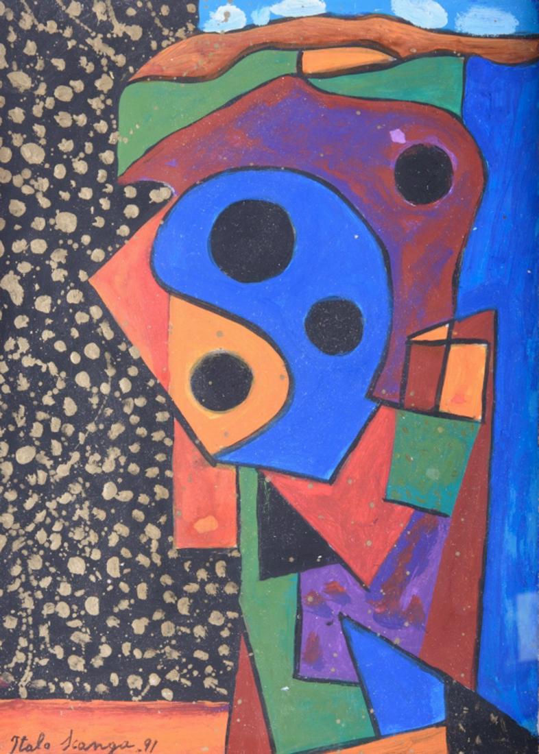 Italo Scanga Acrylic on Paper Painting: "Abstraction with Gold Spots", singed lower left Italo Scanga 91 (1932-2001, California, Italy). Mounted and framed under glass. Sheet measures approximately 13-1/2" in height and 10" in width. Frame