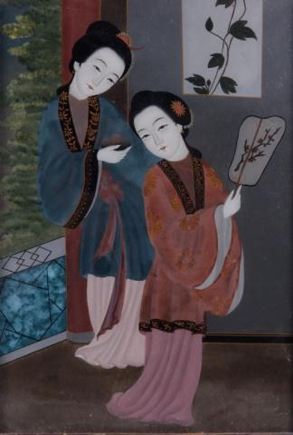 L 19th C Chinese Verre Eglomise Painting (1 of 2)