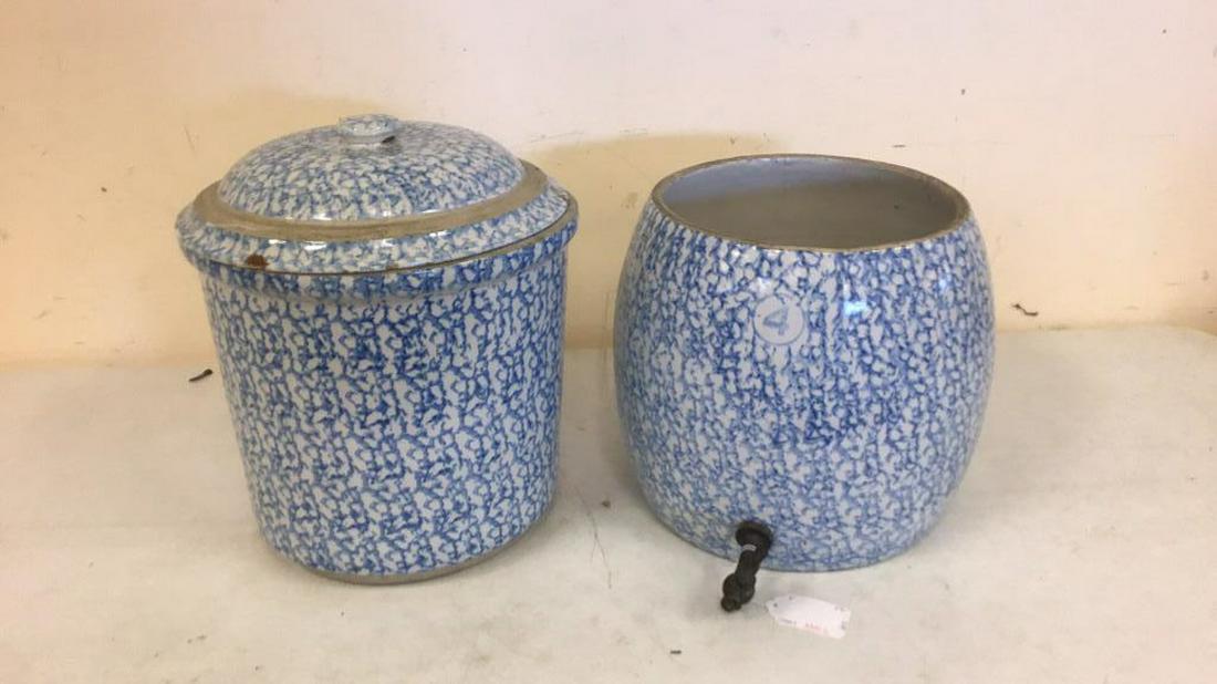 Blue and White Spongeware Crocks (1 of 1)