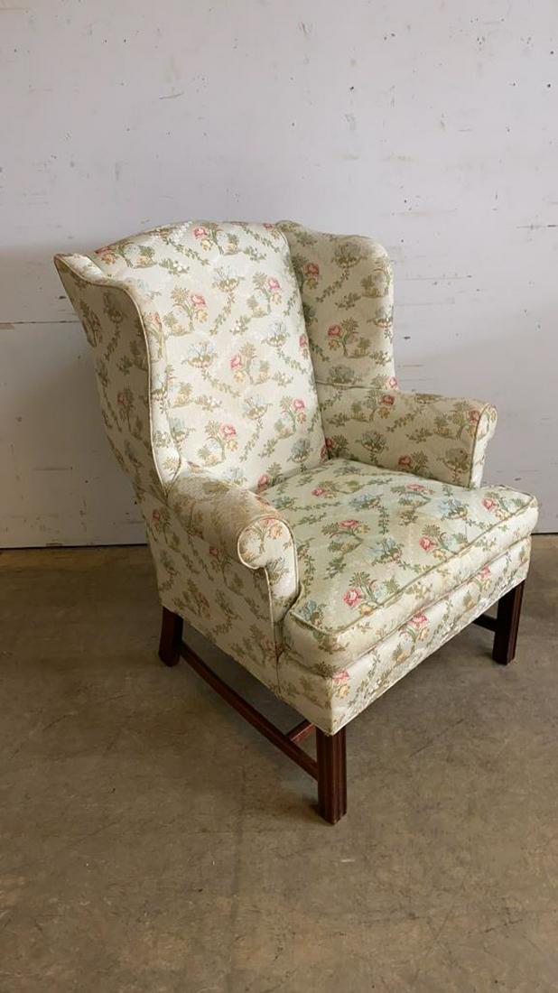 Wingback Chair: Floral design..All sales are subject to Bremo Auctions Terms & Conditions. Please review before bidding.