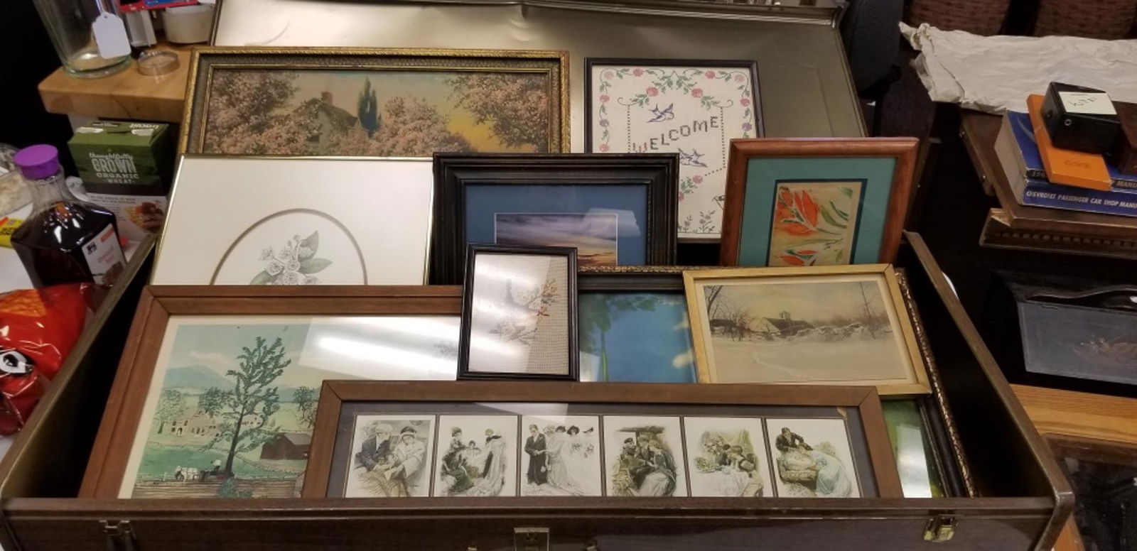 Various Framed Artwork and Metal Locker (1 of 1)