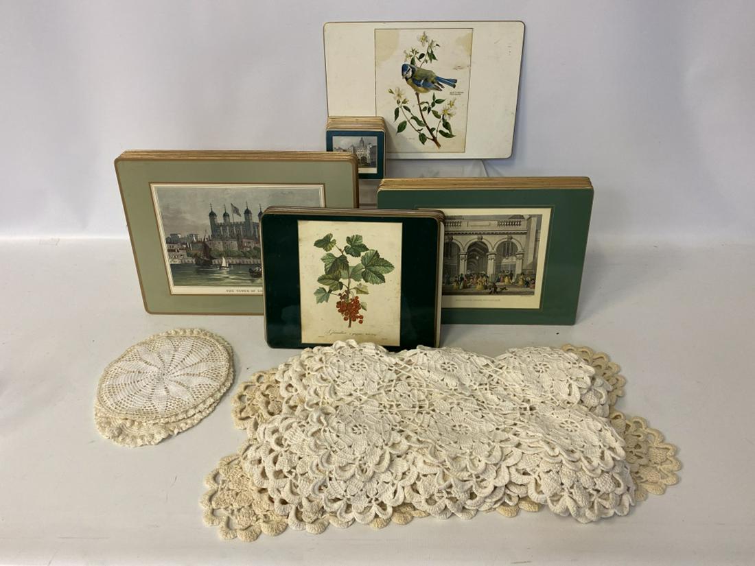 Crocheted and Lady Clare Place Mats and Coasters: Approximately fifty two pieces.All sales are subject to Bremo Auctions Terms & Conditions. Please review before bidding.