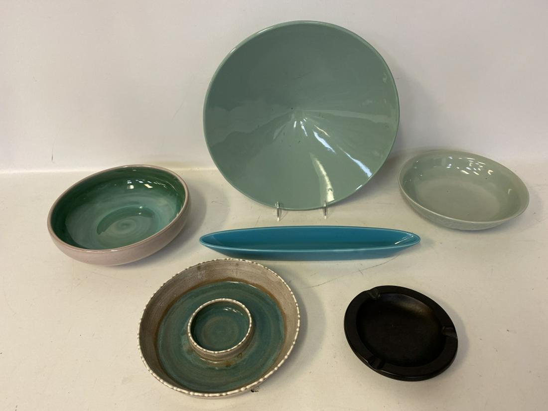 Group of Modern Pottery: Including one Stangl bowl with mark to bottom, Haeger and various studio art. All sales are subject to Bremo Auctions Terms & Conditions. Please review before bidding.