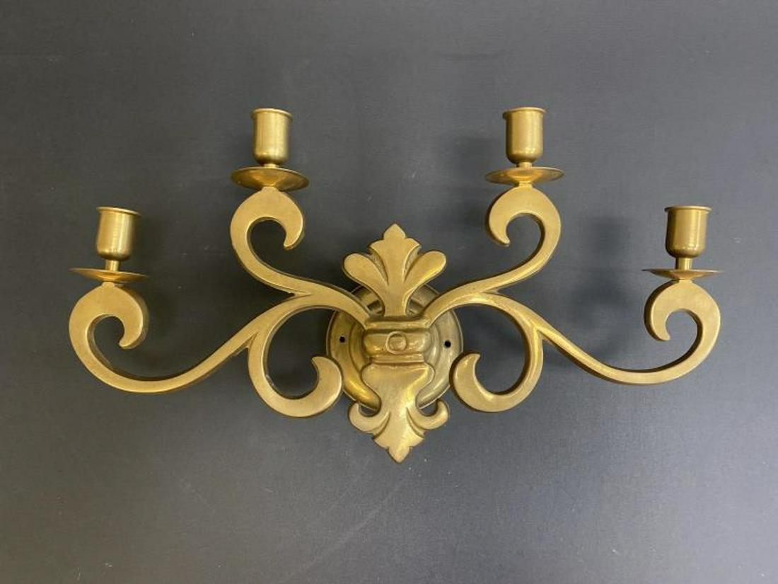 Four Branch Cast Brass Candle Sconce (1 of 3)