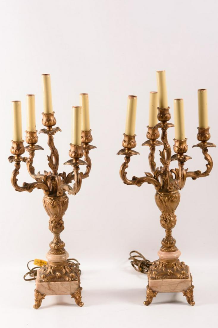 Pair of Brass and Marble Rococo Candelabra (1 of 9)