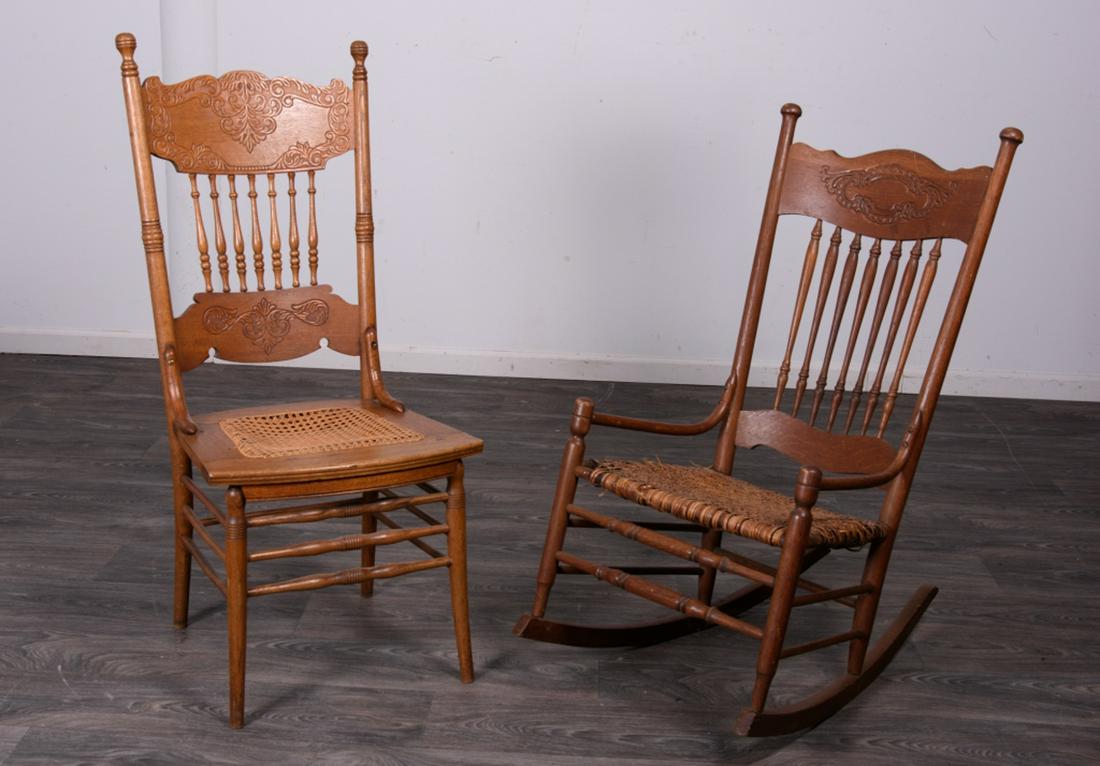 Two Oak Pressed Back Chairs (1 of 7)