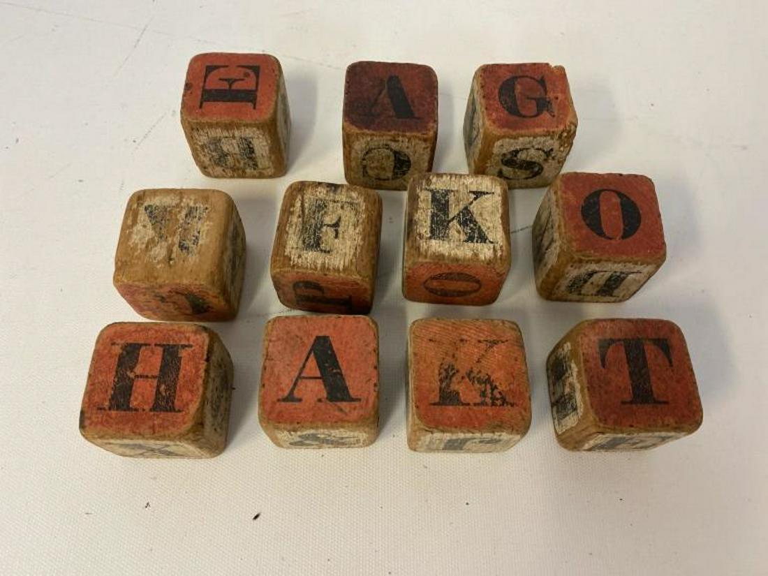 Eleven Wooden Child's Alphabet Building Blocks (1 of 2)