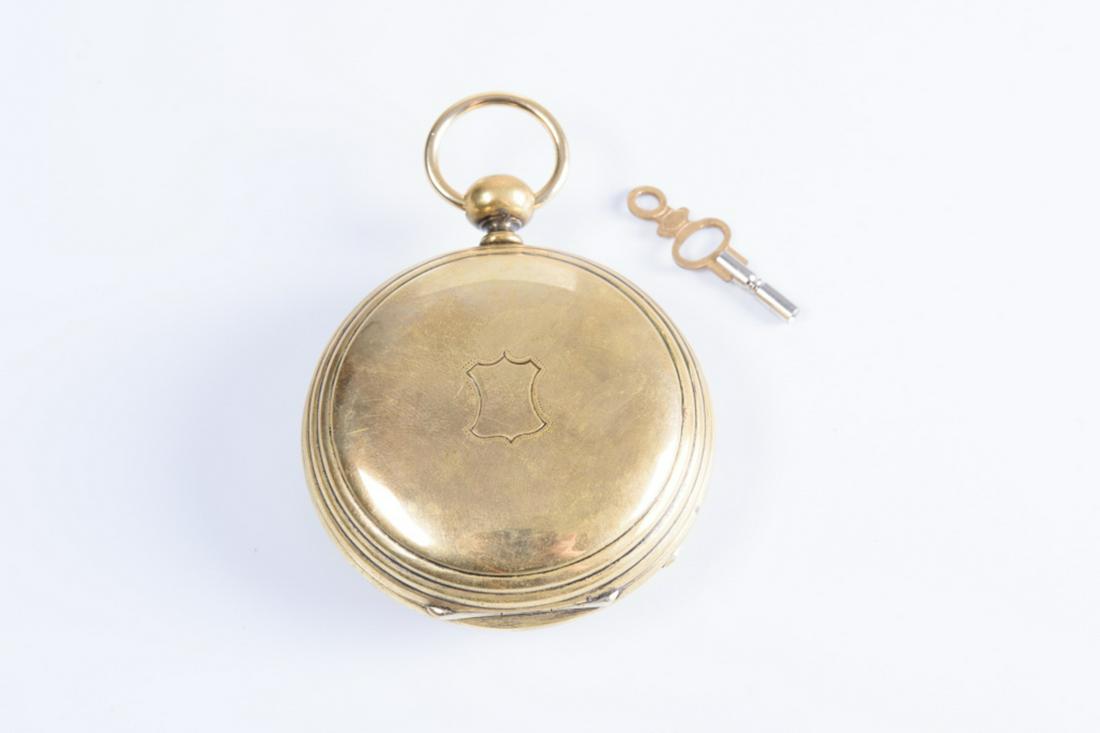 Elgin National Watch Co. Sterling Pocket Watch: Having a hunting case marked "Warranted Sterling Fine" case number 38600 or 38500 with outer gold plating. Circa 1887 movement serial number 2011371. Run quantity 20000. Key wind. Enameled face with R
