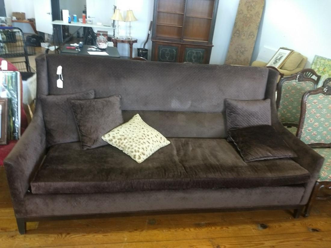 Brown Quilted Sofa with Pillows: Measures approximately 40" high, 84" wide and 35" deep. All sales are subject to Bremo Auctions Terms & Conditions. Please review before bidding.