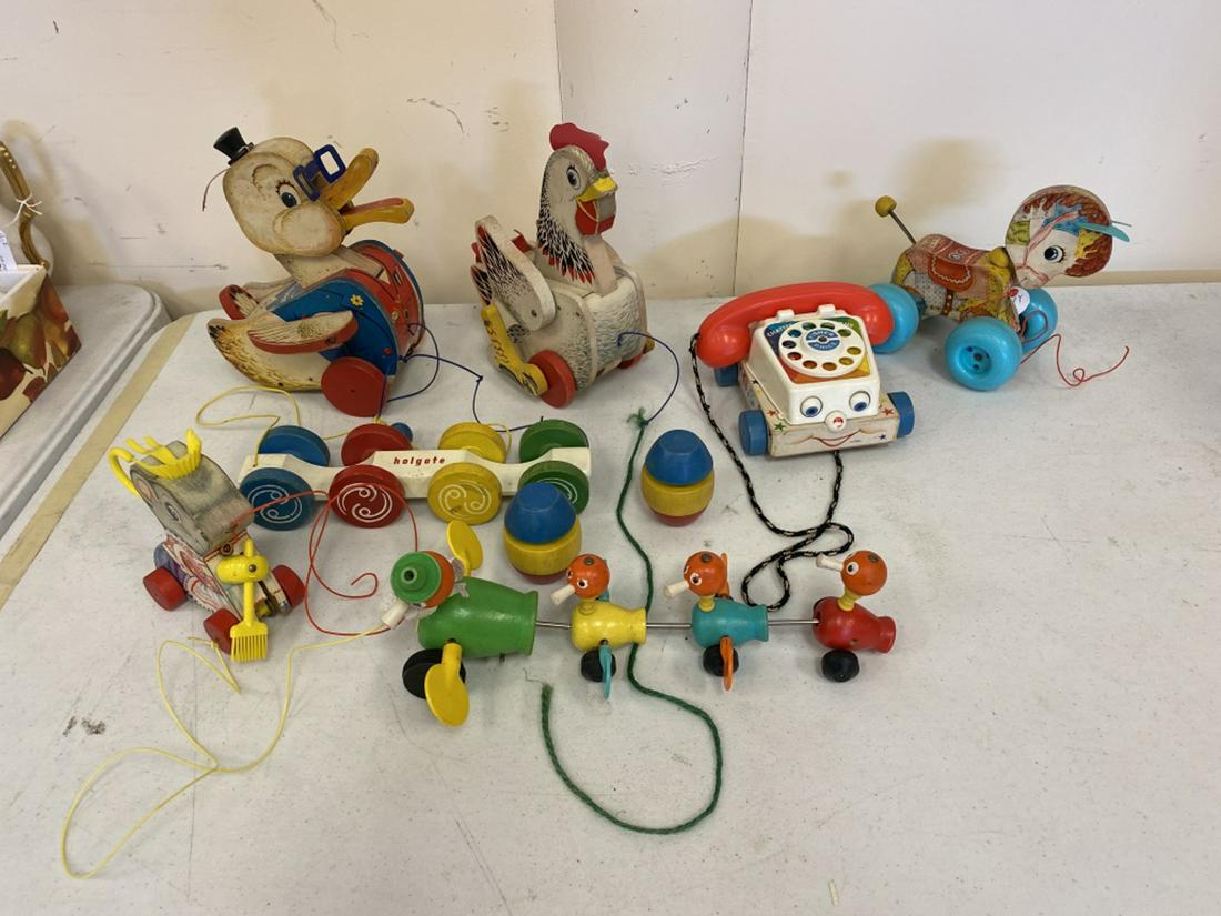 Vintage Fisher Price Pull Toys: Chicken measures approximately 9-3/4" high, 6-34" wide and 5" deep.All sales are subject to Bremo Auctions Terms & Conditions. Please review before bidding.