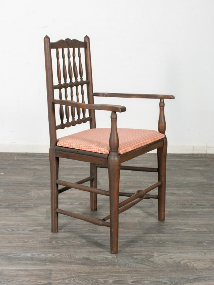L 18th/E19th Century Commode Chair: Commode chair with shell carved crest, turned and block spindle back. Pegged construction, curved arms, with a mirror turned front stretcher of mixed woods. In overall good condition consistent with a