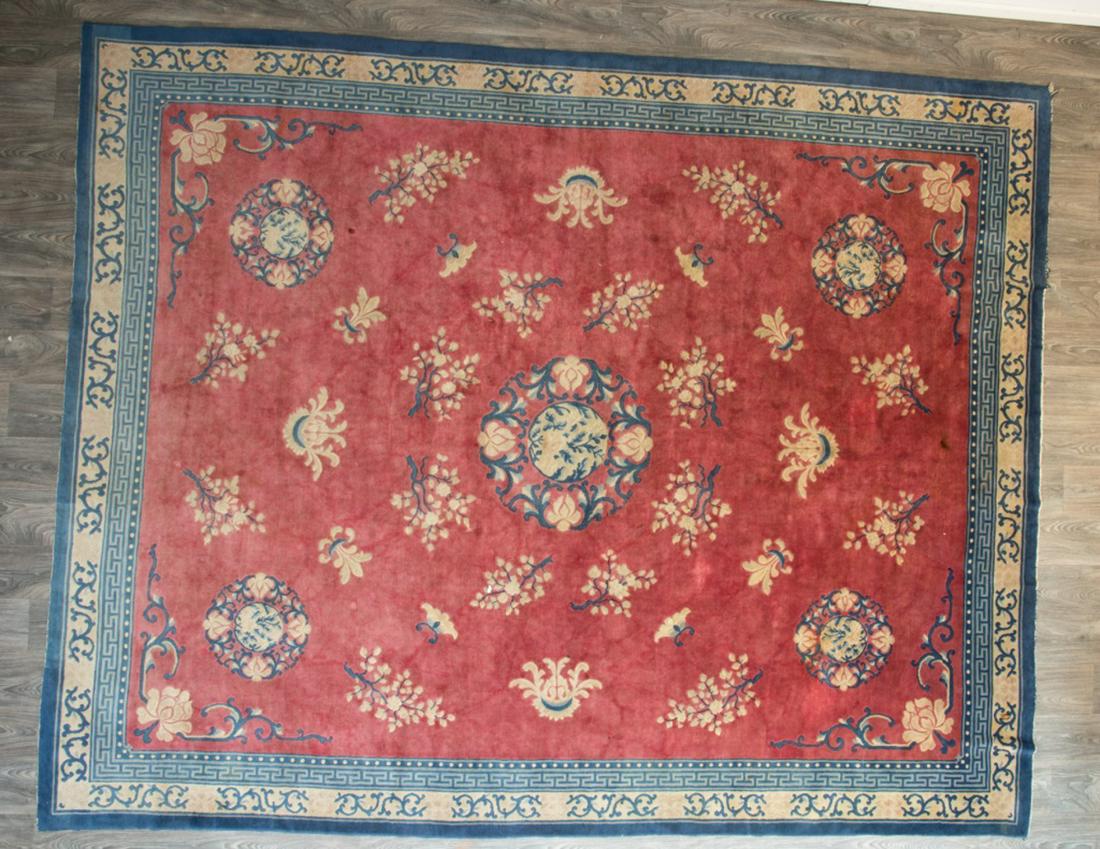 Rose Color with Blue Trim Rug 12'4x9'6 (1 of 7)