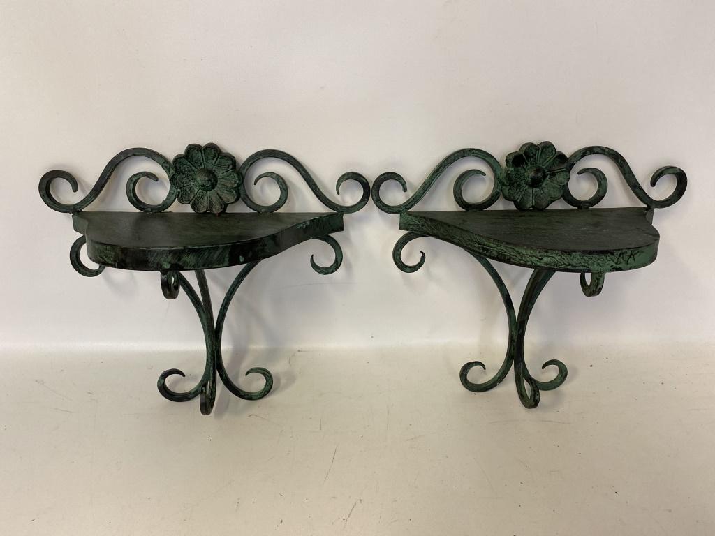 Pair of Cast Metal Verdigris Wall Brackets (1 of 6)