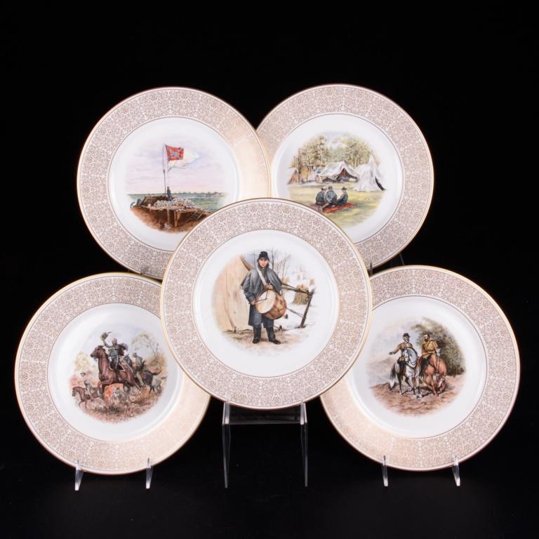 The Confederacy Collection Group of Five: Commemorative plate collection by Lenox. To include Confederate Camp, Fort Sumter, Lee and Jackson, A Call to Arms, and Jeb Stuart. Each plate has a serial number and description on back and is in it'