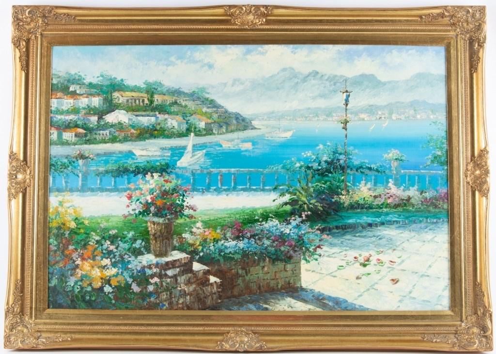 Impressionist Oil on Canvas Tropical Harbor Scene (1 of 6)