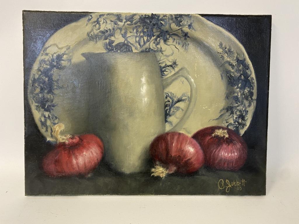 Still Life Oil on Canvas Painting with Red Onions (1 of 4)