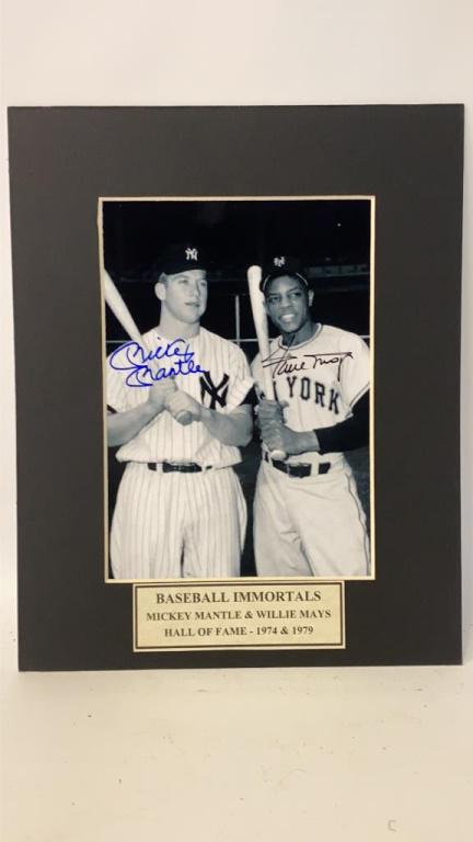 Mickey Mantle and Willie Mays Signed Mat: "Baseball Immortals" signed photo. Measures approximately 10" in height by 8" in width.