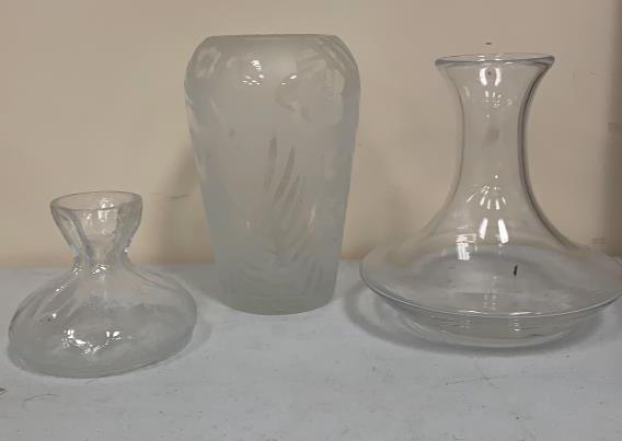 Three Glass Vases: Three studio art glass vases. One signed to bottom Simon Pearce.