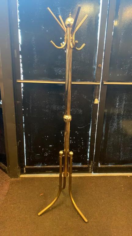 Brass Coat Rack: Measures approximately 67-1/2" tall.