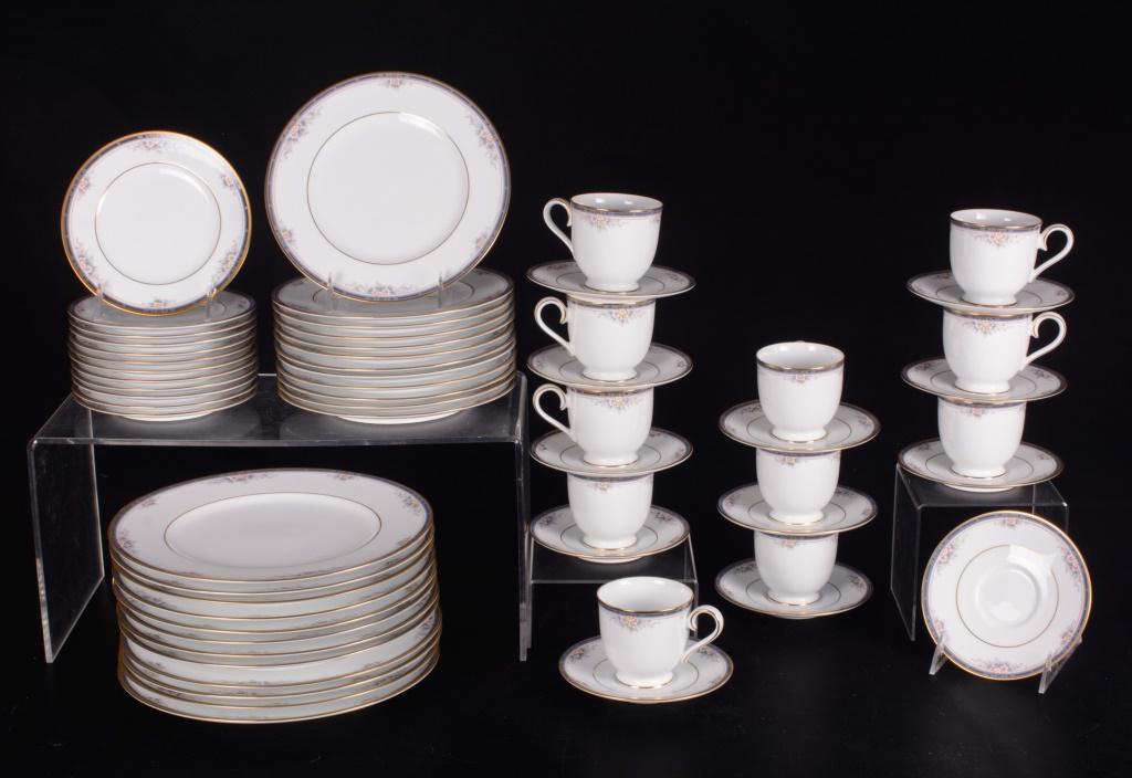 Noritake Partial Dinner Service: Noritake partial dinner service in the Ontario pattern of approximately fifty nine pieces to include: twelve 10-1/2" diameter plates, twelve 8-1/2" diameter plates, twelve 6-3/8" diameter plates, twel
