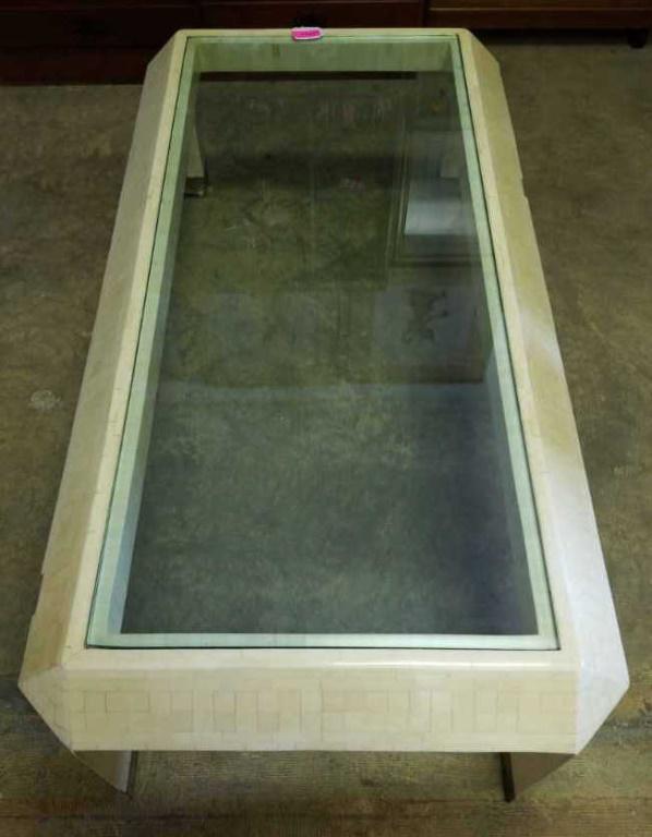 EnriqueÂ´ Garcel Mosaic Bone Coffee Table: Measures approximately 18" high, 60" wide and 30" deep.