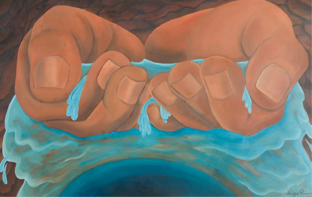 Diego Rivera Chapultepec Park & Aqueduct Study Oil: After Diego Rivera (Mexico, 1886 - 1957) unframed oil featuring a study done as a portion to the Chapultepec Park & Aqueduct mural in Mexico City, Mexico. Measuring approximately 20" in height, with w