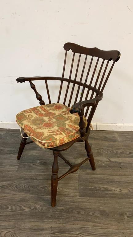 Windsor Chair: Measures approximately 35-1/2" high, 27" wide and 22" deep.