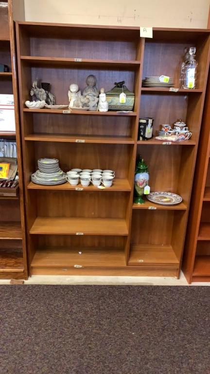 Scandinavian Book Shelf: Items on shelves are not included. Measures approximately 72" high, 48" wide and 11-1/2" deep.