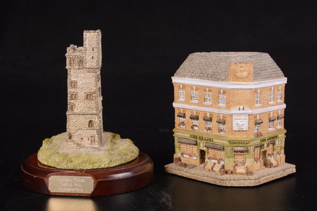 Pair of Malcolm Cooper Miniatures: Malcolm Cooper miniatures to include "Victoria Tower, Castle Hill Huddersfield" and Ye Grapes, Shepherd Market". Both signed to bottom.