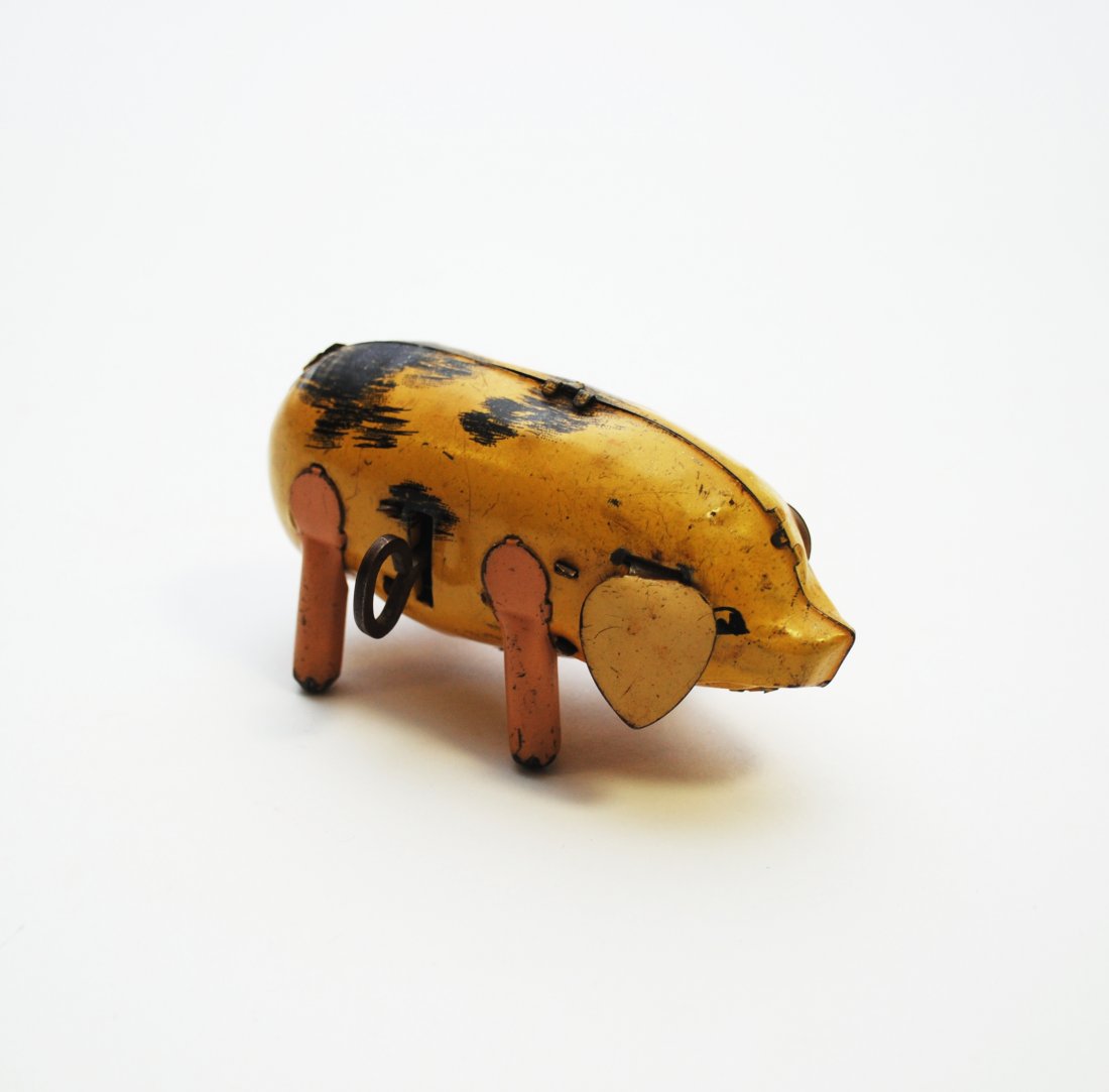 Vintage Wind Up Tin Toy Pig With Key