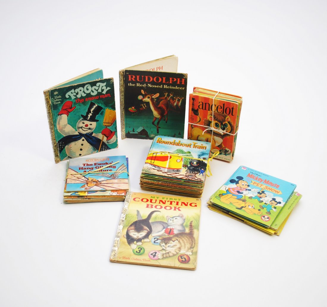 Children's Books: Three (3) lots of vintage children's books to include Mickey Mouse, Goofy, Rudolph, Lancelot, Roundabout Train, and A Horse for Charlie, etc.