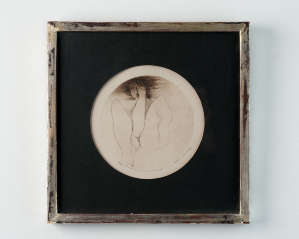 "El Martirio de Grunewalda" Etching: By Nunik Sauret, dated 1974 Sight image: 6 5/8" diameter