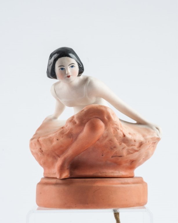 A Fulper Figural Perfume Lamp: Ballerina in "Apricot". Marked to base "Fulper"H: 5-1/2"