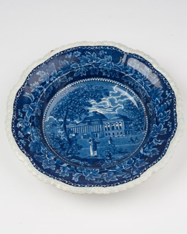 A Blue and White Staffordshire Bowl: Marked to bottom "Capytol Washington R.S." (Ralph Stevenson) and stamped "Stevenson". Diameter: 10 1/4"