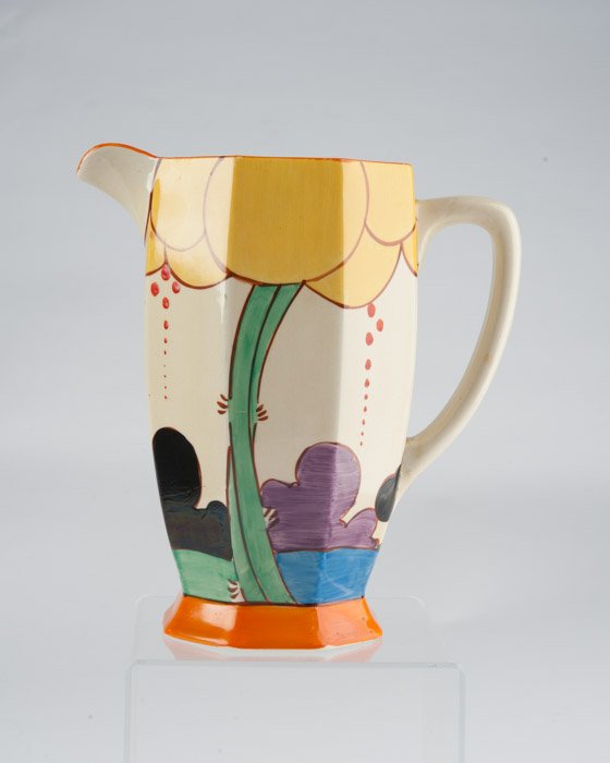 An Art Deco Clarice Cliff Square Sided Pitcher: Fantasque". In wonderful original condition. Height: 7 1/2