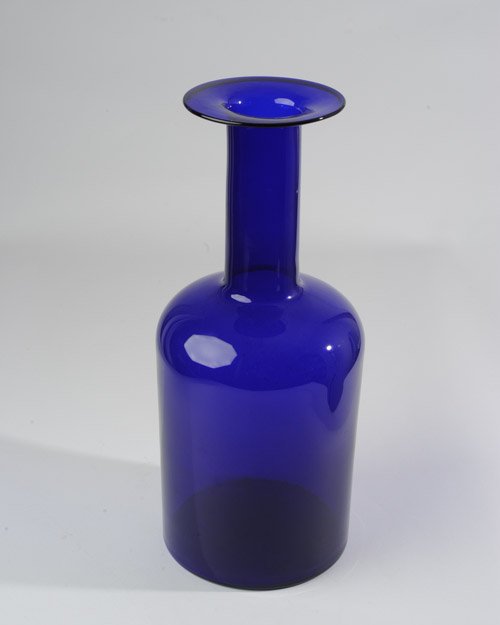 Otto Brauer Glass Vase for Kastrup Holmegaard: Blue in color. Denmark, 1963. Height: 19-5/8" Diameter: 8"