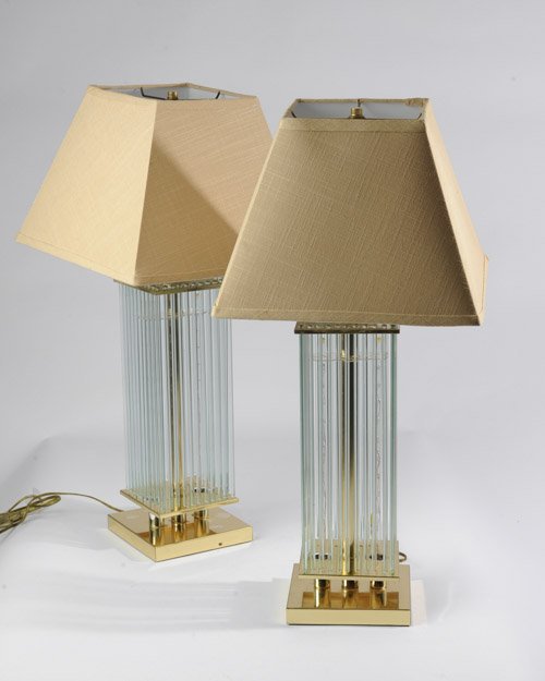 Pair of Gaetano Sciolari Style Table Lamps: Unmarked. Some warping to brass.Height: 26"