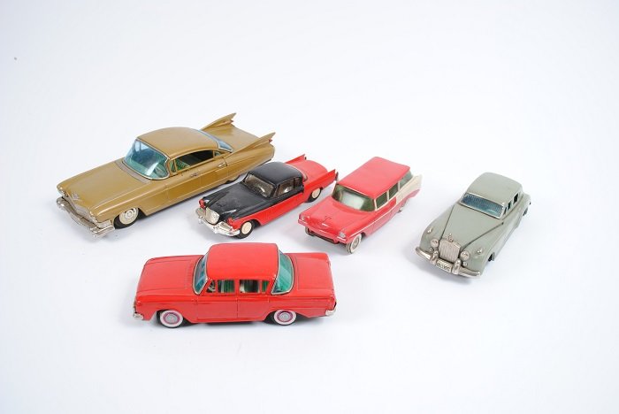 Lot of Five (5) Toy Cars: Includes a Studebaker, a Rolls Royce, a Cadillac, a Rambler, and a Chevrolet.