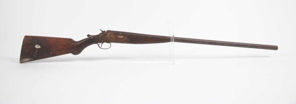 J. Stevens Breechloading 12 Gauge Shotgun: Not in working condition. Breech does not lock. Missing buttplate. Box marked "J. Stevens Arms & Tool Co. Chicopee Mass/USA" and barrel marked "Electro Steel Choke Bored". Length: 45". NOTE: This item