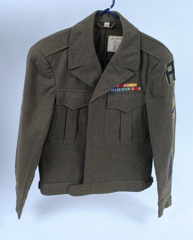 WWII Ike Jacket: Includes jacket, 1st Army patch, and 2 1/2 years service sleeve patch.