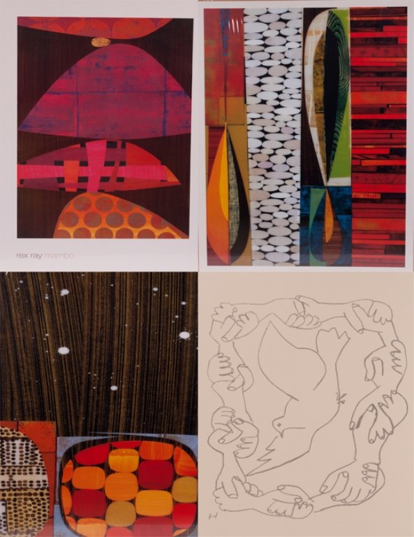 Collection of Four (4) Modern Art Prints: Includes three Rex Ray prints and one Picasso; the second tallest Rex Ray, "Grotto", measures approximately 36" x 18", "Mambo" measures approximately 30" x 20", the tallest Rex Ray, "Paso-doble" measu