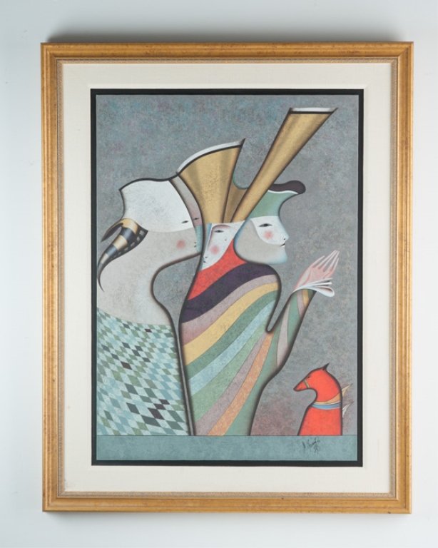 "Hermitage Suite 1" by Mihail Chemiakin: Mihail Chemiakin (Russian, 1943- ). Giclee print, #36/75. Produced Sorokko gallery. Measures approximately 44-3/4" x 35-1/4" with frame and has a sight image of approximately 35" x 25".Chemiakin's wor