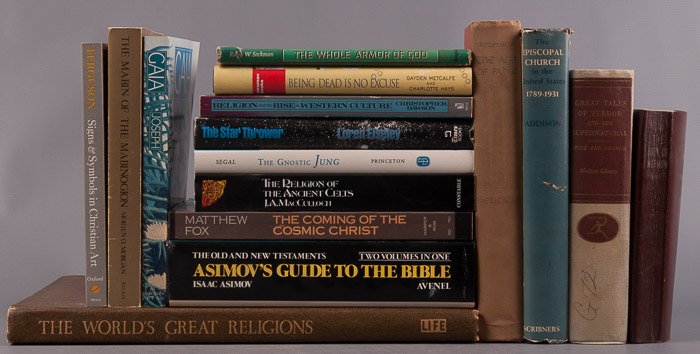 Sixteen (16) Books on Religion and Spirituality: Includes "The World's Great Religions", "Gaia: The Growth of an Idea" by Lawrence E. Joseph, "The Book of Mormon", "The Episcopal Church in the United States" by James Thayer Addison, "The Star Throwe