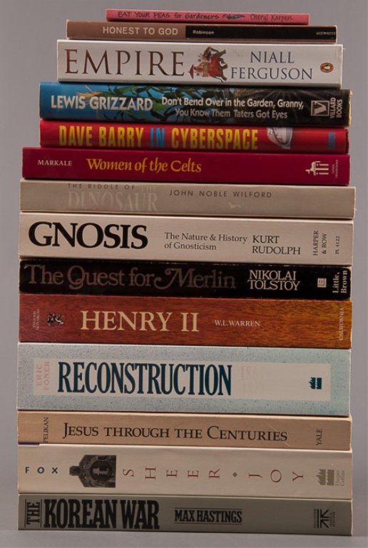 Collection of Fourteen (14) Nonfiction Books: Includes "Eat Your Peas" by Cheryl Karpen, "Honest to God" by John A. T. Robinson, "Don't Bend Over the Garden, Granny, You Know Them Taters Got Eyes" by Lewis Grizzard, "Women of the Celts" by Jean M