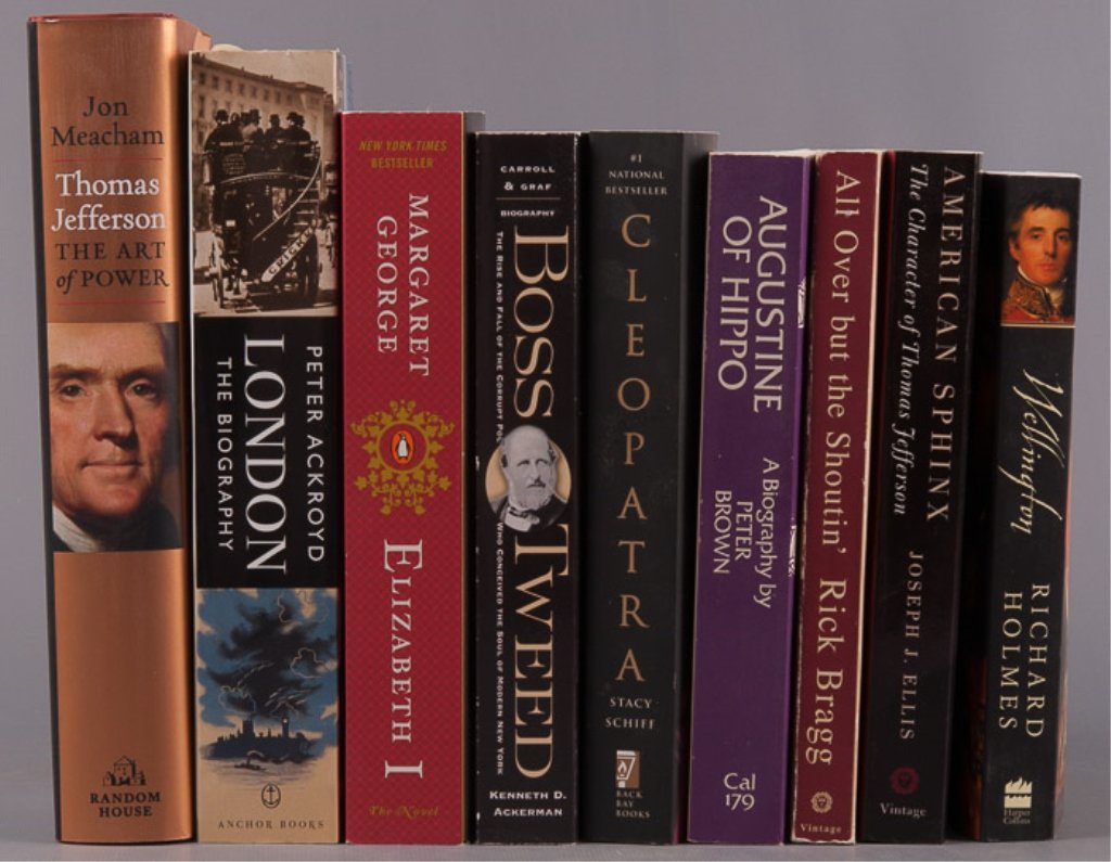 Collection of Nine (9) Biographies: Includes "Augustine of Hippo" by Peter Brown, "American Sphinx: The Character of Thomas Jefferson" by Joseph J. Ellis, "Wellington: The Iron Duke" by Richard Holmes, "Boss Tweed: The Rise and Fall of