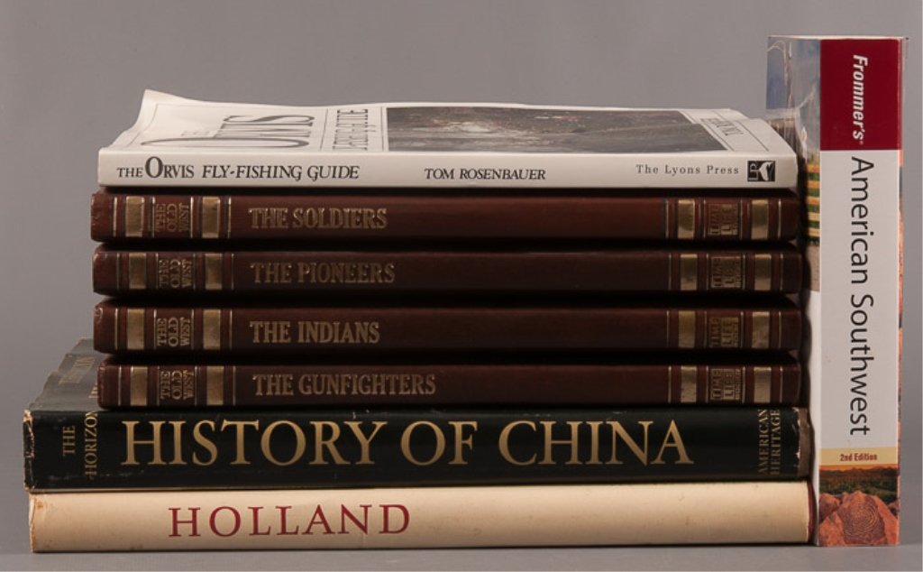 Collection of Eight (8) Travel & Culture Books: Includes "The Orvis Fly-Fishing Guide" by Tom Rosenbauer, "Holland", "The Horizon History of China", "The Old West: The Gunfighters", "The Old West: The Indians", "The Old West: The Pioneers", "The Ol