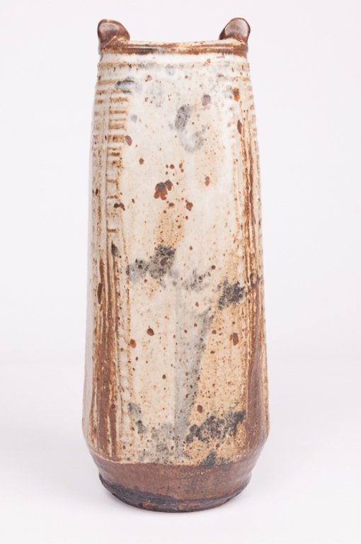 Otto & Vivika Heino Signed Pottery Vase: Earth toned glazed pottery vase signed illegibly to bottom and stamped "V & O"; measures approximately 11-1/2" tall. Otto Heino (April 20, 1915 – July 16, 2009) and Vivika Heino (June 27, 1910 – S