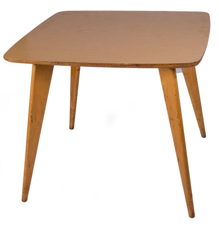 Thonet Mid-Century Dining Table: Mid-century Thonet dining table; marked to bottom "Thonet"; measures approximately 29-3/4" tall and 34-3/4" in diameter.