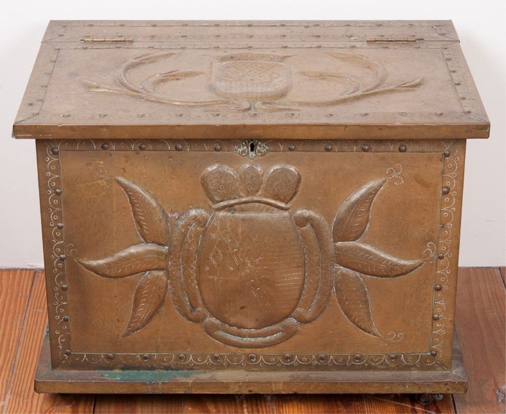 Antique Brass Mounted Wooden Trunk (1 of 6)