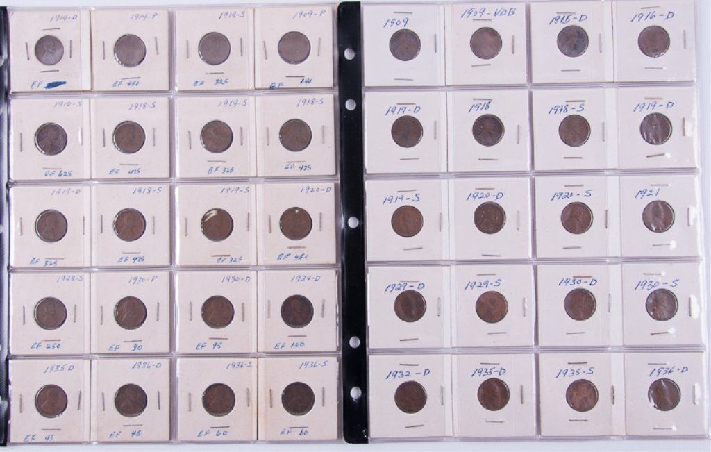 Lincoln Head Wheat Penny Assortment: Lincoln Wheat Penny Collection of Approximately Forty (40) Coins. Appears to Include; 1909, 1909-P, 1909-VDB, 1910-S, 1914-D, 1914-P, 1915-D, 1916-D, 1917-D, 1918, Four (4) 1918-S, Two (2) 1919-D, Fou